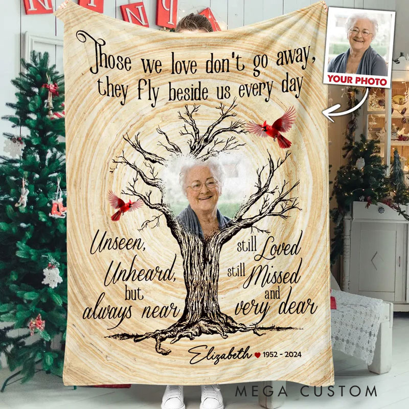 Personalized Those We Love Don't Go Away Photo Memorial Blanket Custom Photo Flannel Blanket Sympathy Gift for Loss of Loved One