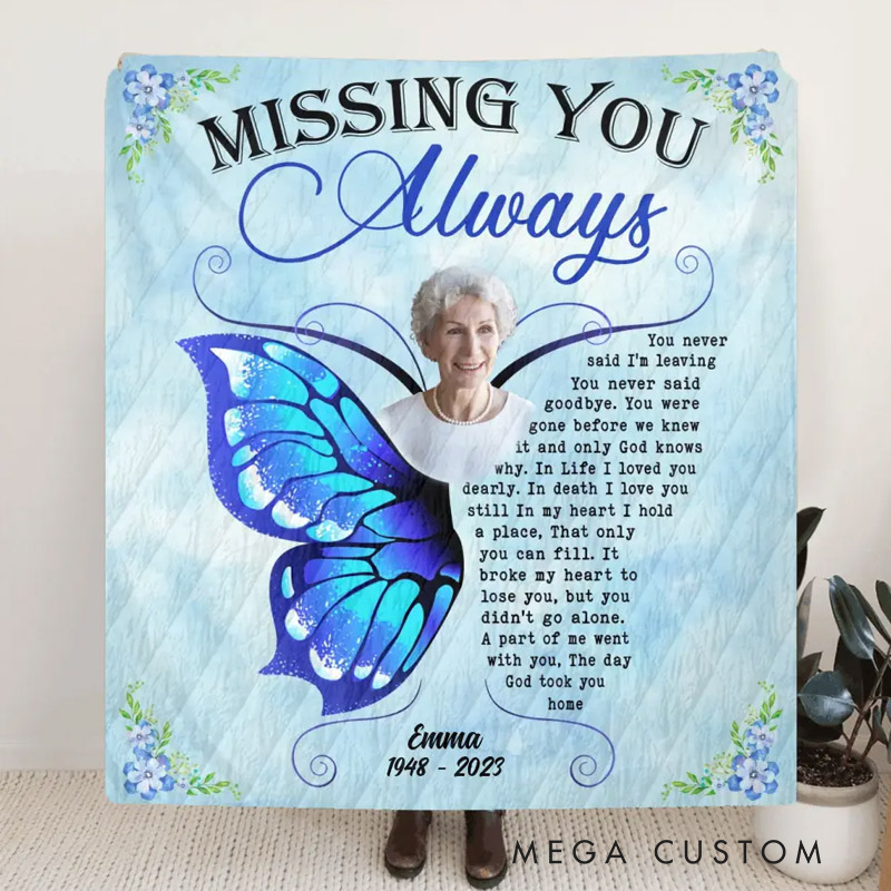 Personalized You Never Said I'm Leaving Photo Memorial Blanket Custom Photo Throw Blanket Sympathy Gift for Loss of Loved One