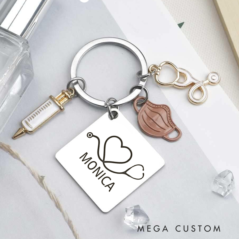 Personalized Heart Stethoscope Keychain Custom Stainless Steel Keychain Graduation Thank You Gifts