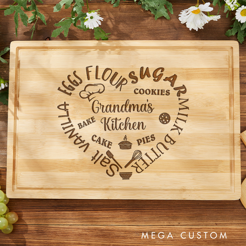 Personalized Grandma's Kitchen Baking Cutting Board for Bakers Engraved Bread Cheese Board with Name Bamboo Board for Baking Lover Gift