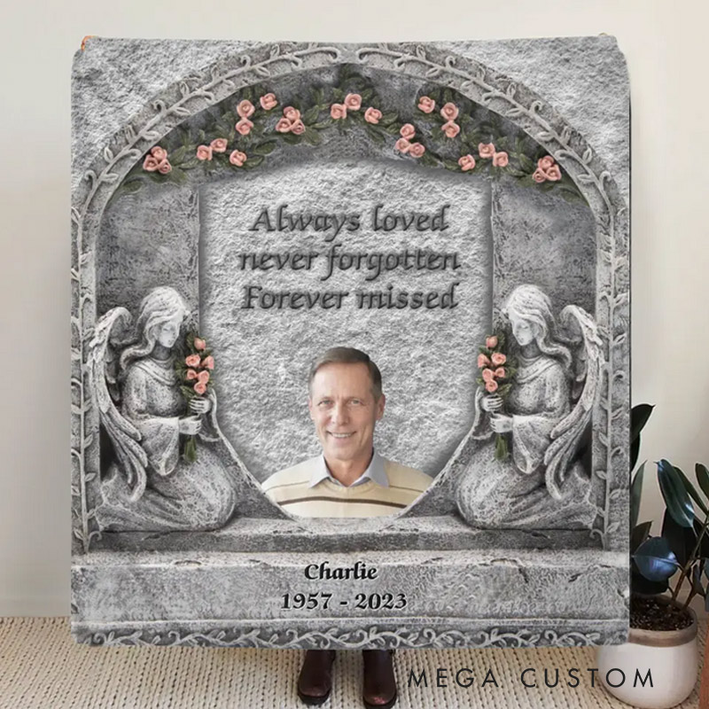 Personalized Always Loved Never Forgotten Forever Missed Photo Blanket Custom Photo Memorial Throw Blanket Sympathy Gift for Loss of Loved One