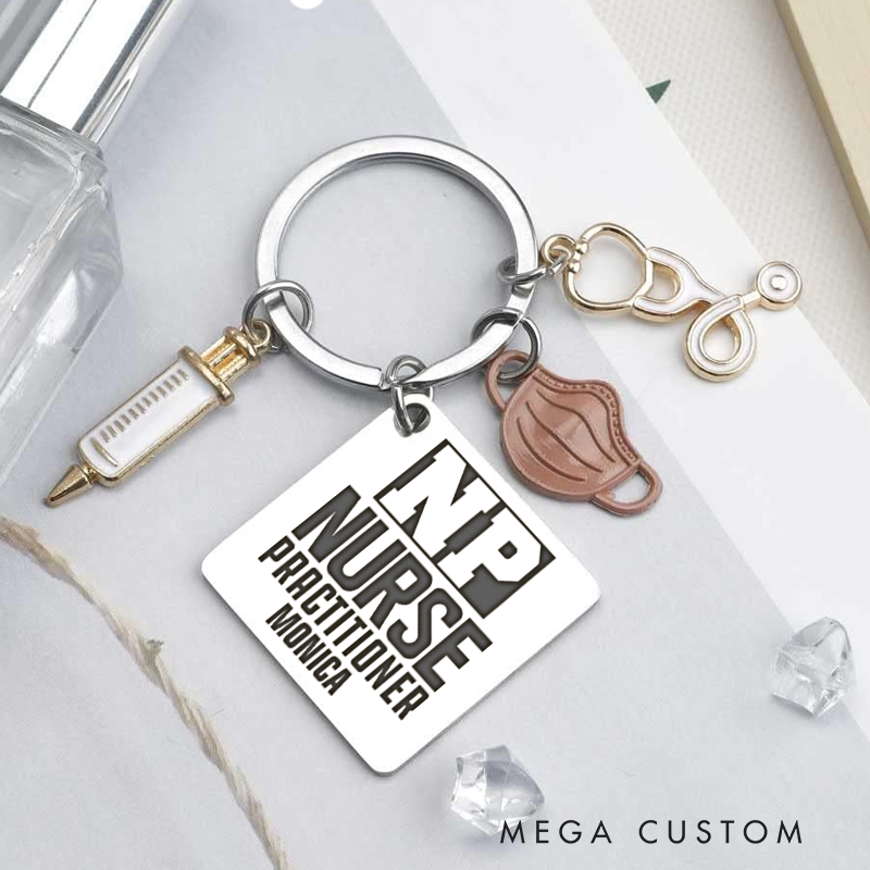 Personalized Nurse Practitioner Design Keychain Custom Stainless Steel Keychain Graduation Thank You Gifts