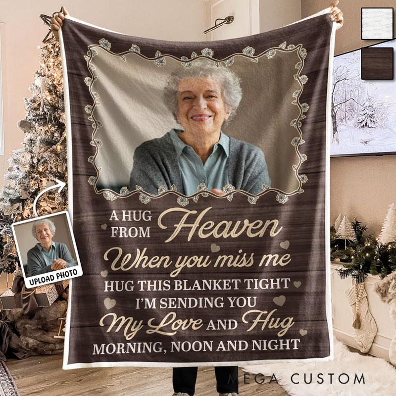 Personalized Hug This Blanket When You Miss Us Photo Blanket Custom Photo Memorial Throw Blanket Sympathy Gift for Loss of Loved One
