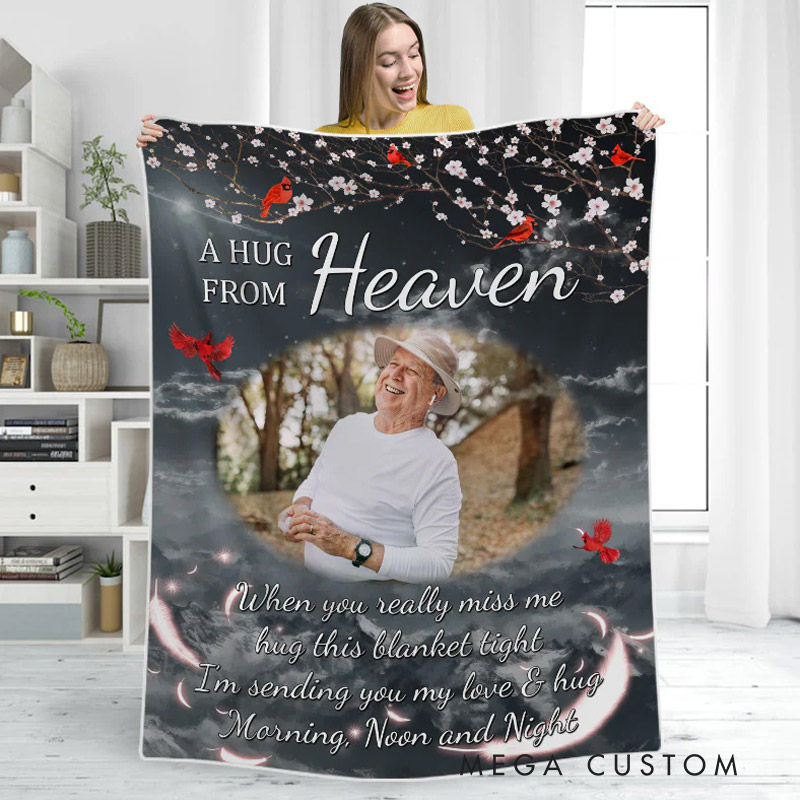 Personalized A Hug From Heaven When You Miss Me Photo Blanket Custom Photo Memorial Throw Blanket Sympathy Gift for Loss of Loved One