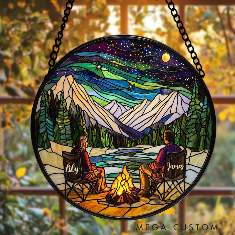 Personalized Couple Outdoor Adventure Window Hanging Suncatcher Custom Camping Sign Art Decor