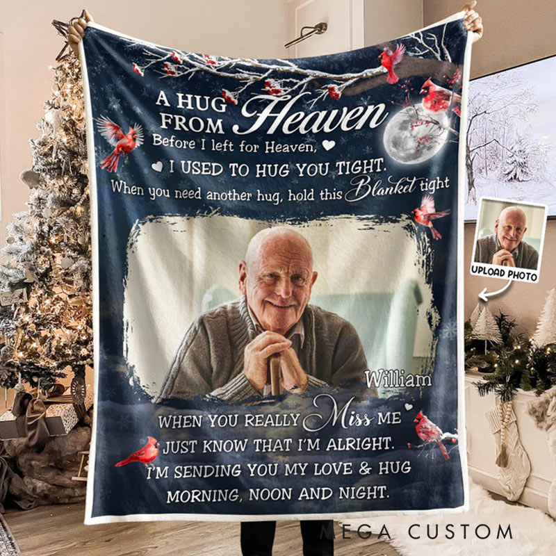 Personalized  A Hug From Heaven Photo Blanket Custom Memorial Throw Blanket Sympathy Gift for Loss of Loved One