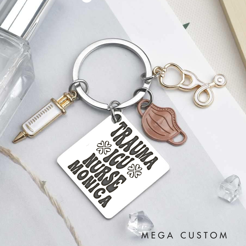 Personalized Trauma ICU Nurse Design Keychain Custom Stainless Steel Keychain Graduation Thank You Gifts