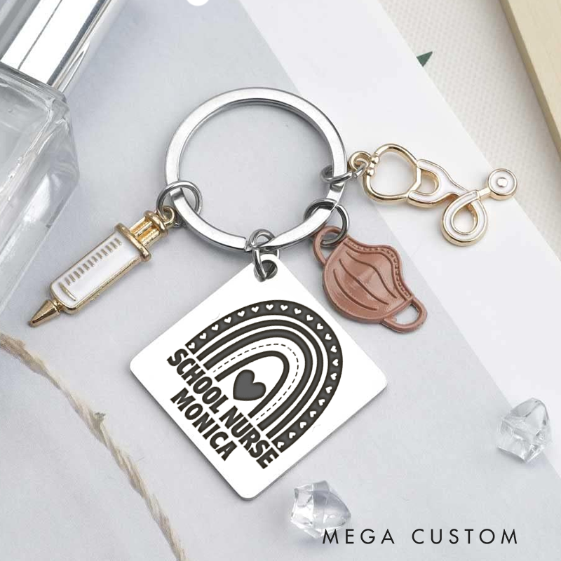 Personalized School Nurse Design Keychain Custom Stainless Steel Keychain Graduation Thank You Gifts