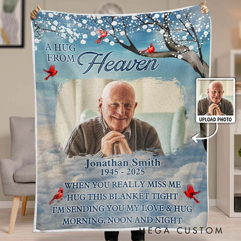 Personalized A Hug From Heaven Photo Blanket Custom Memorial Throw Blanket Sympathy Gift for Loss of Loved One