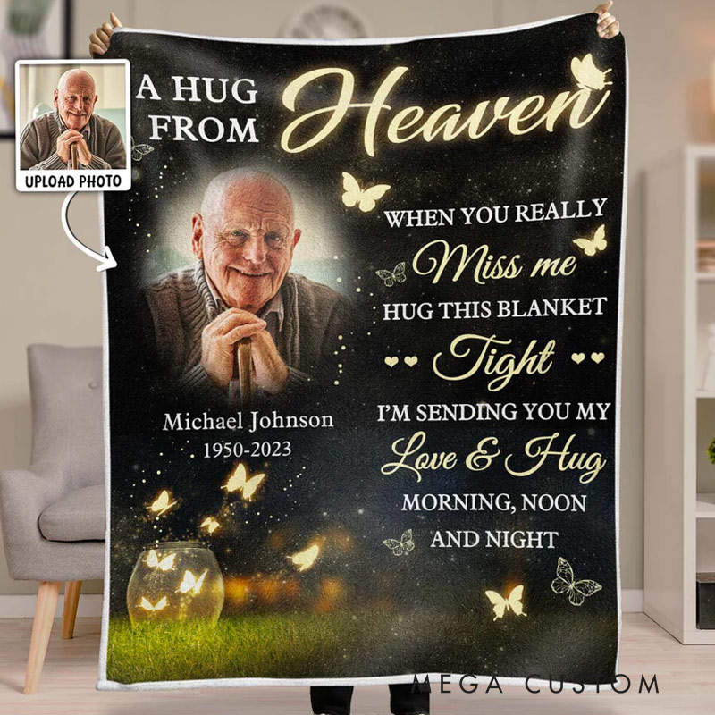 Personalized Night Butterfly When You Miss Me Photo Blanket Custom Memorial Throw Blanket Sympathy Gift for Loss of Loved One