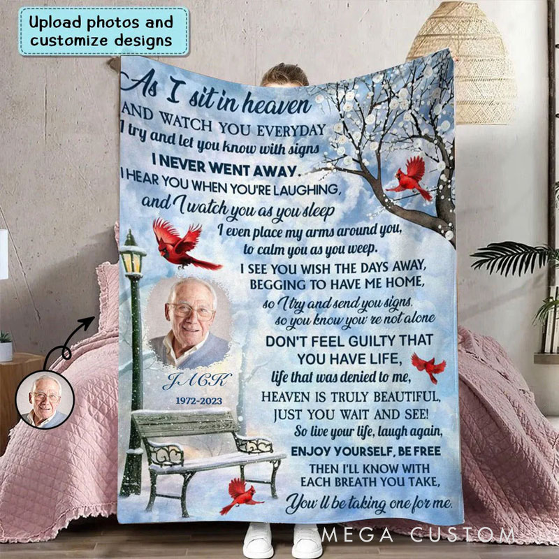 Personalized As I Sit In Heaven Cardinal Winter Photo Blanket Custom Memorial Throw Blanket Sympathy Gift for Loss of Loved One