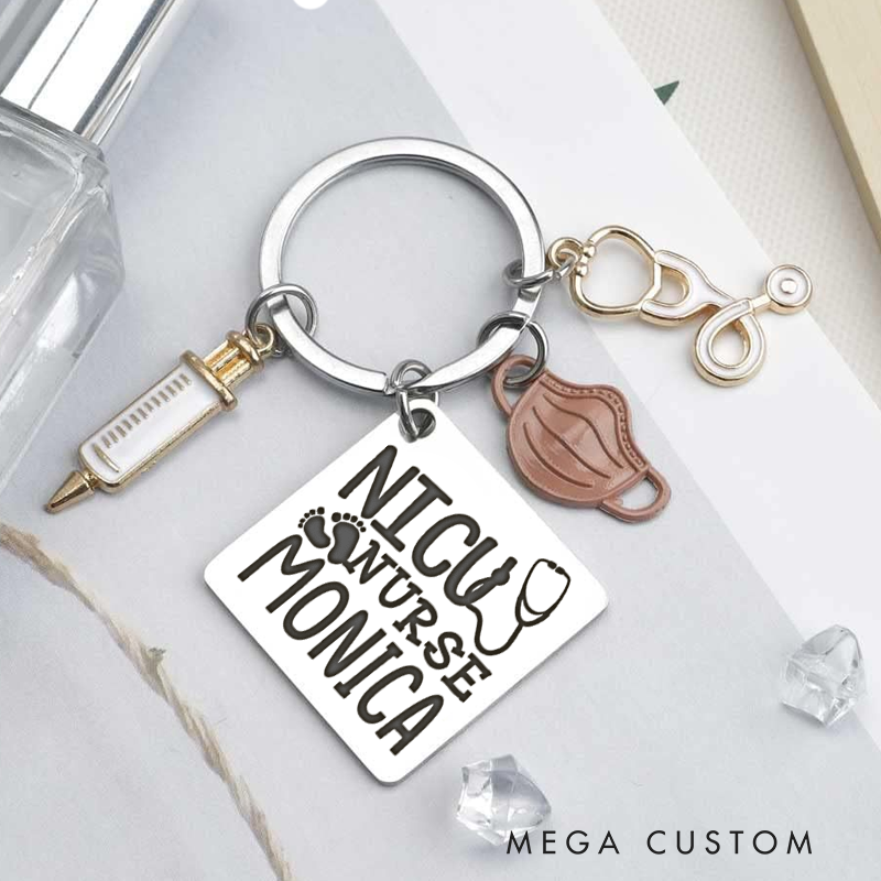Personalized NICU Nurse Design Keychain Custom Stainless Steel Keychain Graduation Thank You Gifts