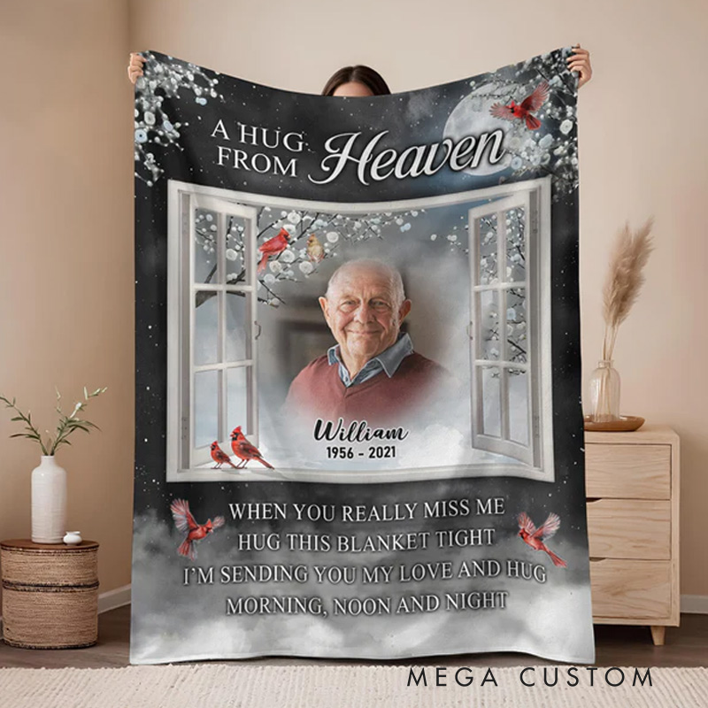 Personalized A Hug From Heaven Photo Blanket Custom Memorial Throw Blanket Sympathy Gift for Loss of Loved One