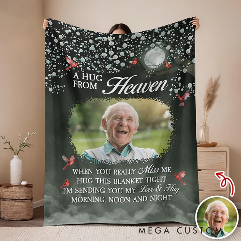 Personalized A Hug From Heaven Photo Blanket Custom Memorial Throw Blanket Sympathy Gift for Family Members