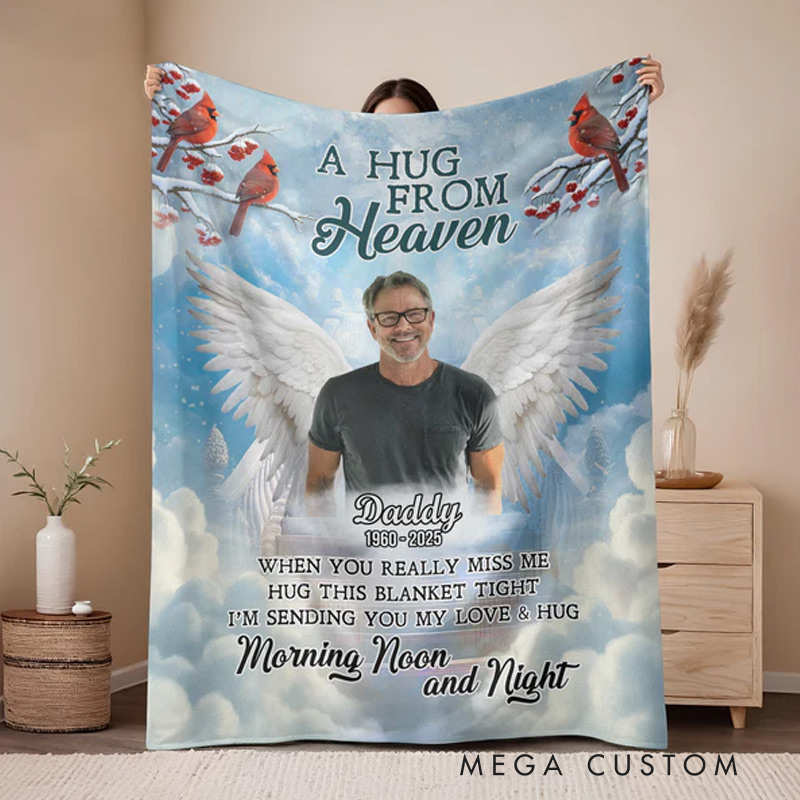 Personalized A Hug From Heaven Photo Blanket Custom Memorial Throw Blanket Sympathy Gift for Loss of Loved One