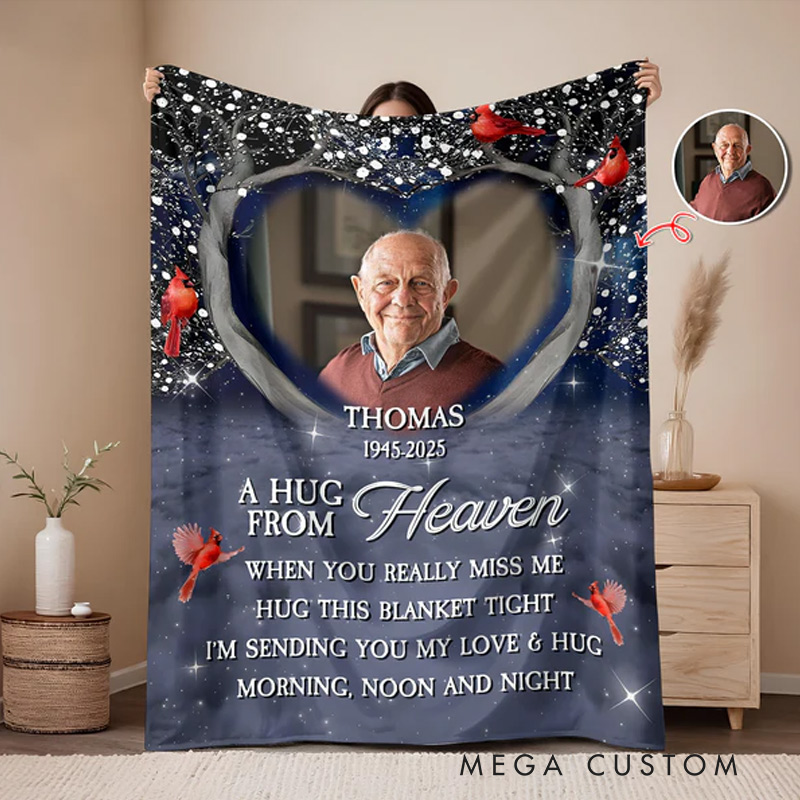 Personalized A Hug From Heaven Photo Blanket Custom Memorial Throw Blanket Sympathy Gift for Loss of Loved One