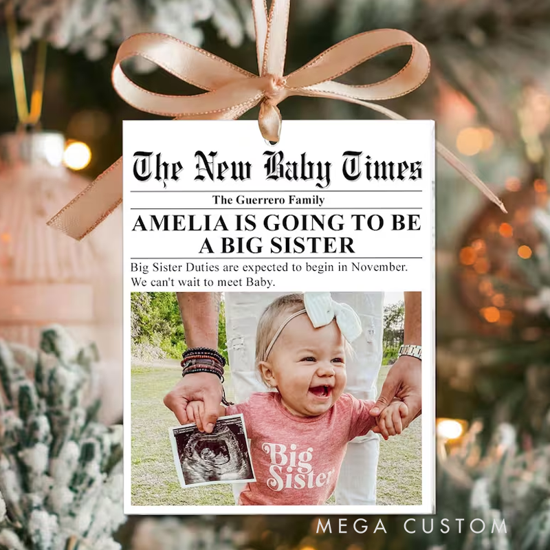Personalized Big Sister Newspaper Acrylic Ornament 