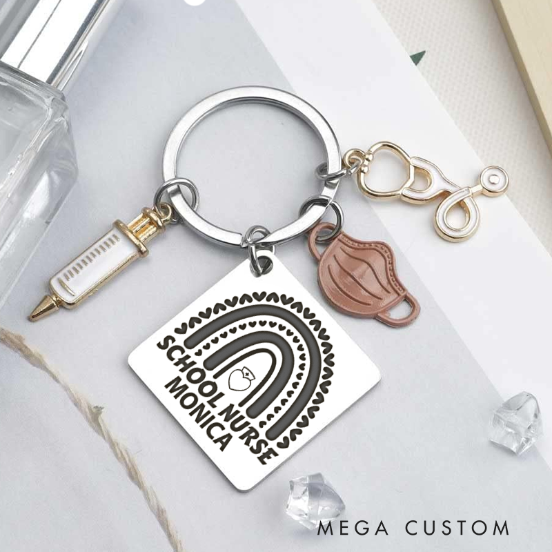 Personalized School Nurse  Design Keychain Custom Stainless Steel Keychain Graduation Thank You Gifts
