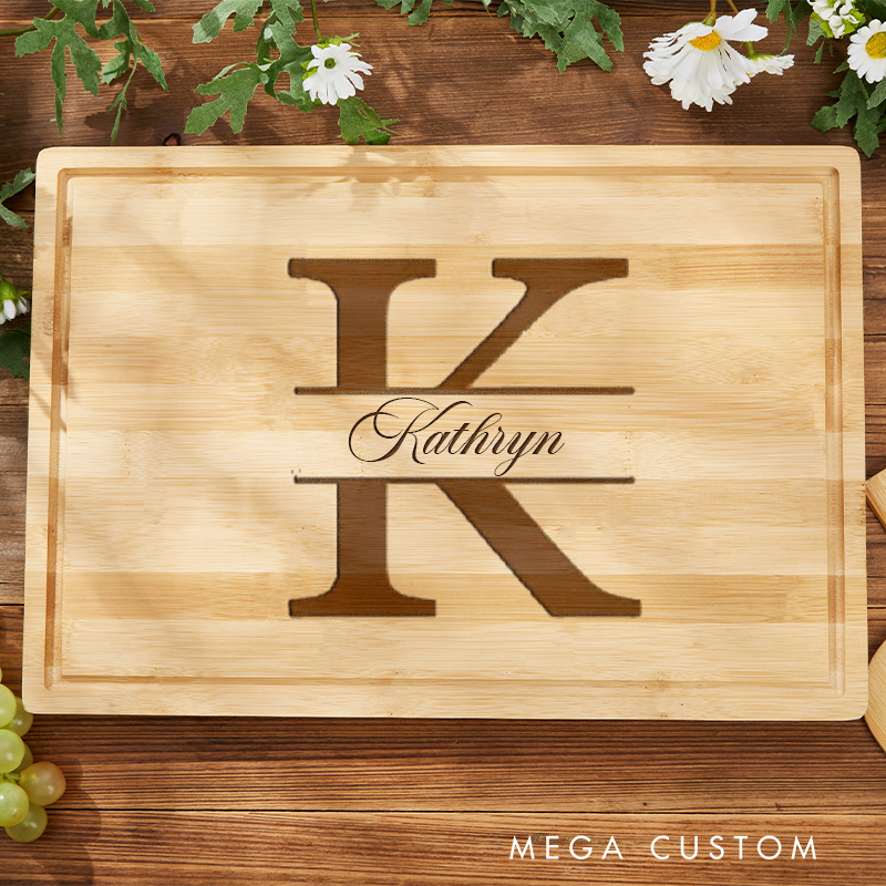 Personalized Initial Name Cutting Board for Bakers Engraved Monogram Serving Tray Bamboo Cake Board for Baking Lover Gift