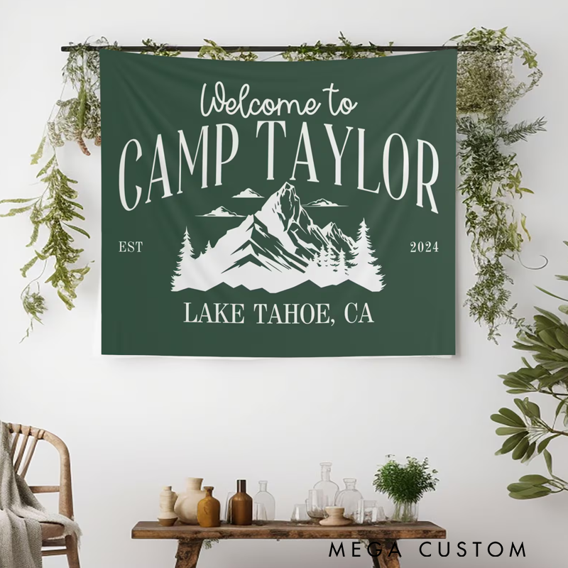 Personalized Camp Bachelorette Tapestry Custom Camp Bach Tapestry Camp Birthday Party Banner Gift for Outdoors Lover