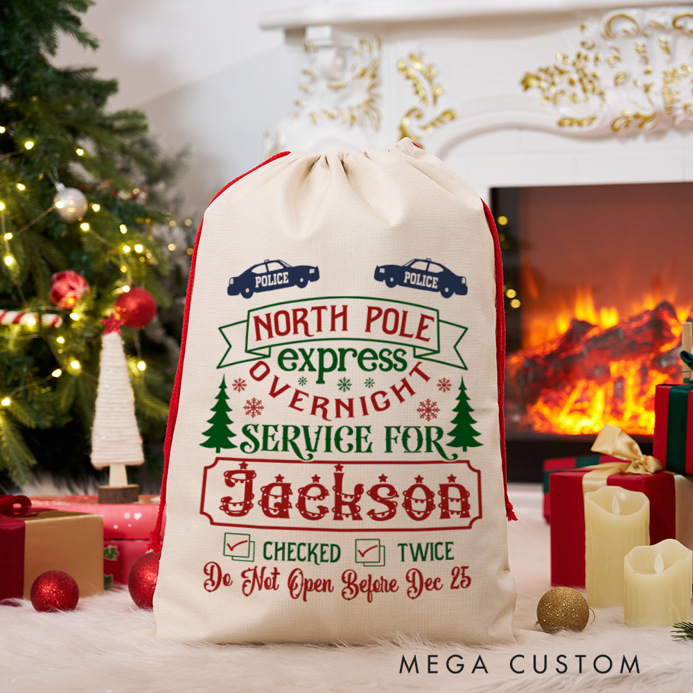 Personalized North Pole Express Police Christmas Gift Bag Custom Santa Sack for Police Kids Families 