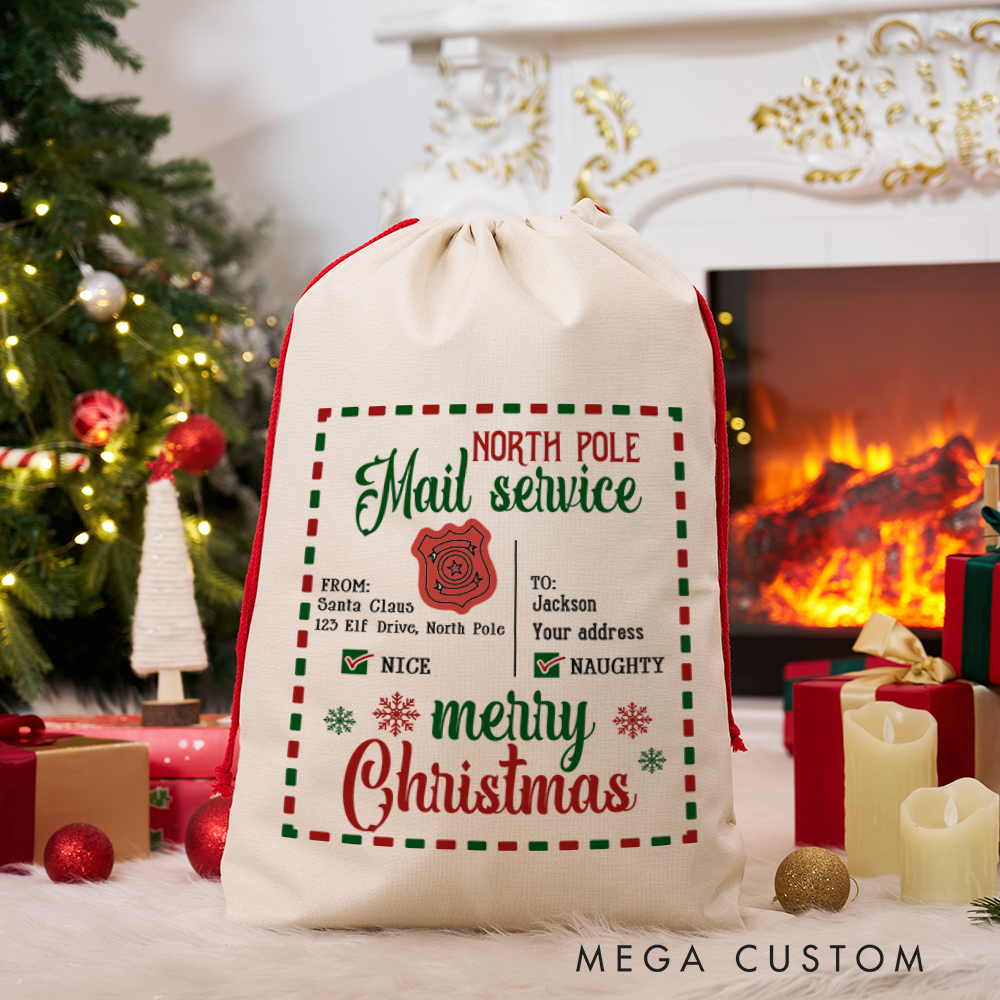Personalized North Pole Mail Service Christmas Gift Bag Custom Santa Sack for Police Kids Families 