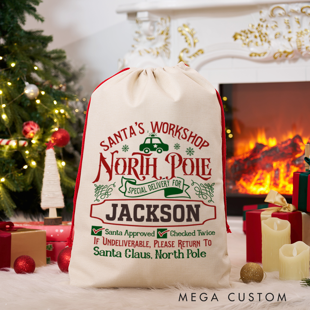 Personalized Santa's Workshop North Pole Police Gift Bags Set Custom Christmas Santa Sacks for Police 
