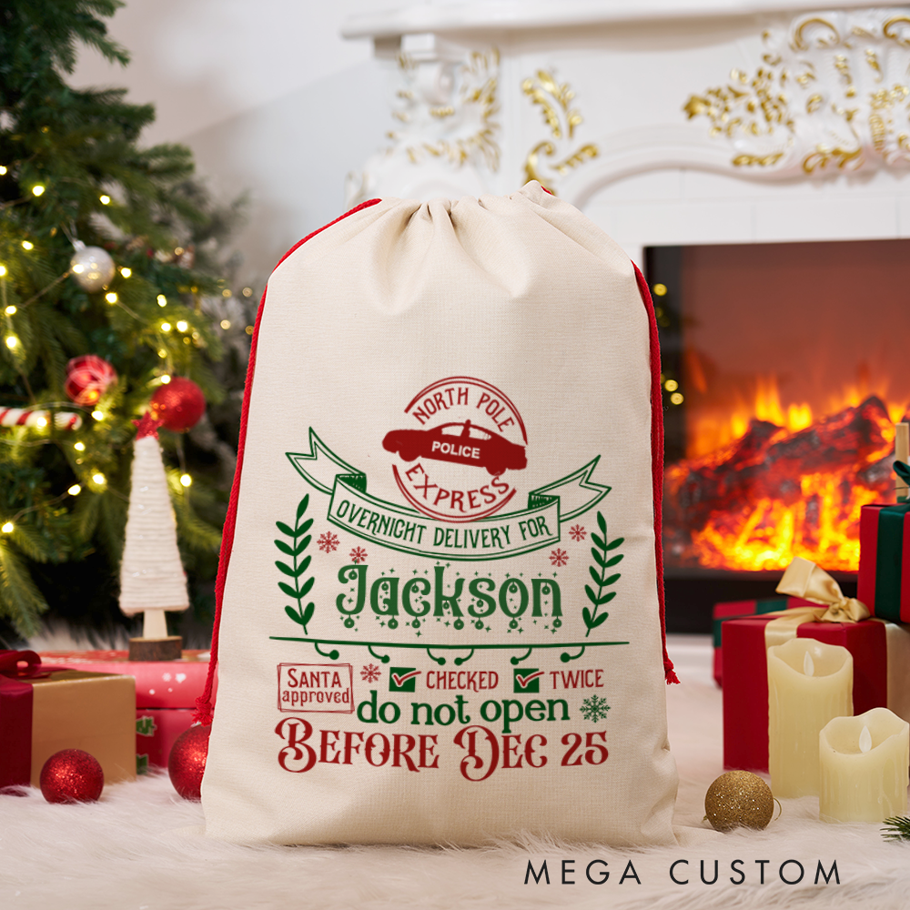 Personalized North Pole Police Express Gift Bags Set Custom Christmas Santa Sacks for Police