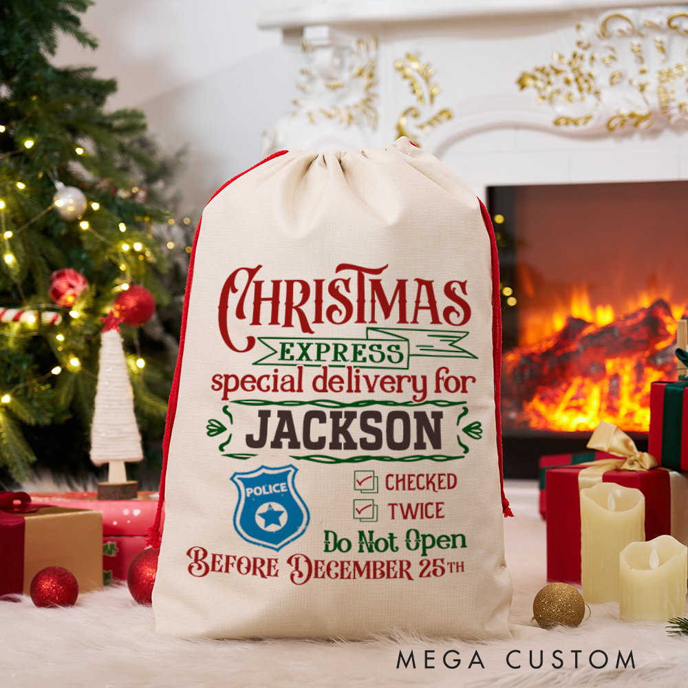 Personalized Reindeer Express Gift Bags Set Custom Christmas Santa Sacks with Festive Design Gift for Police