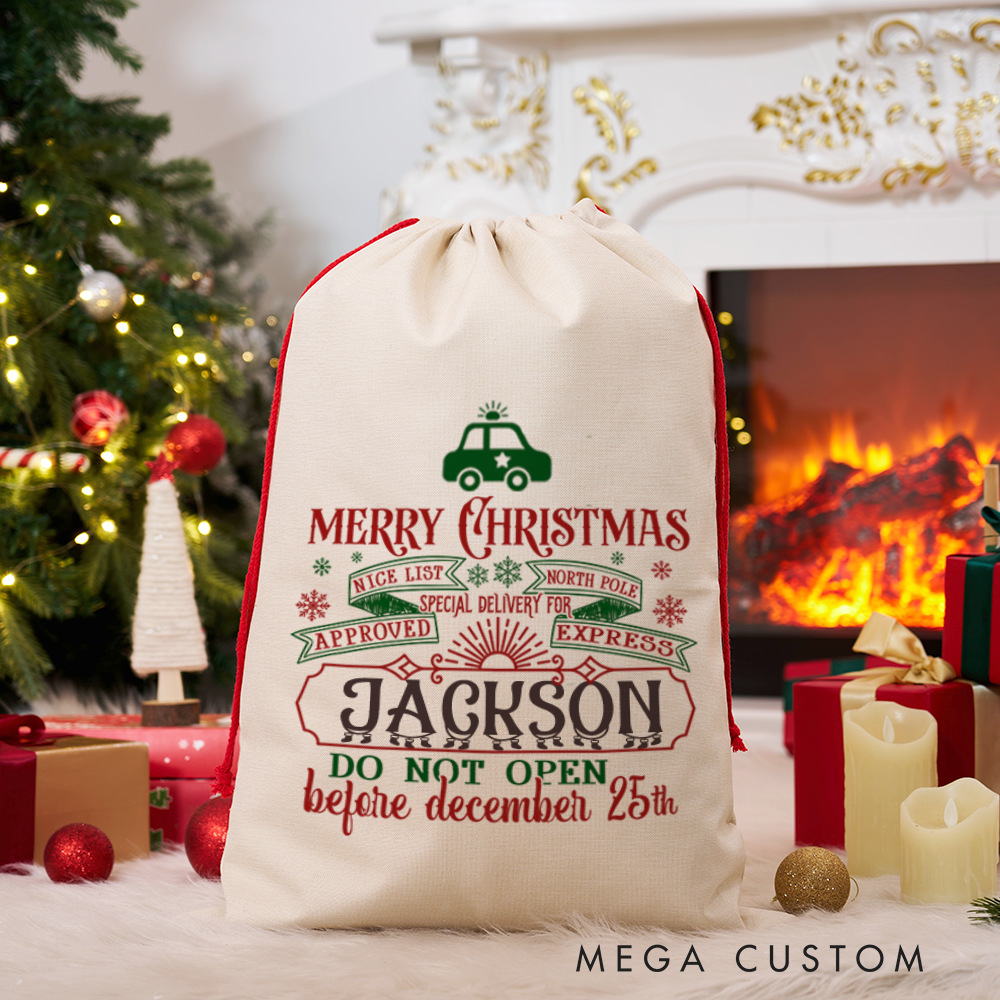 Personalized Merry Christmas Santa Sack with Festive North Pole Design Nice List Approved Perfect Holiday Gift for Police Officer