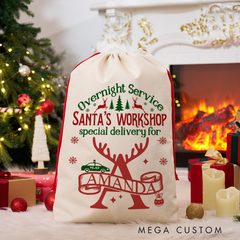 Personalized Santa's Workshop Overnight Service Sack with Festive Christmas Design Perfect Holiday Gift for Police Officer