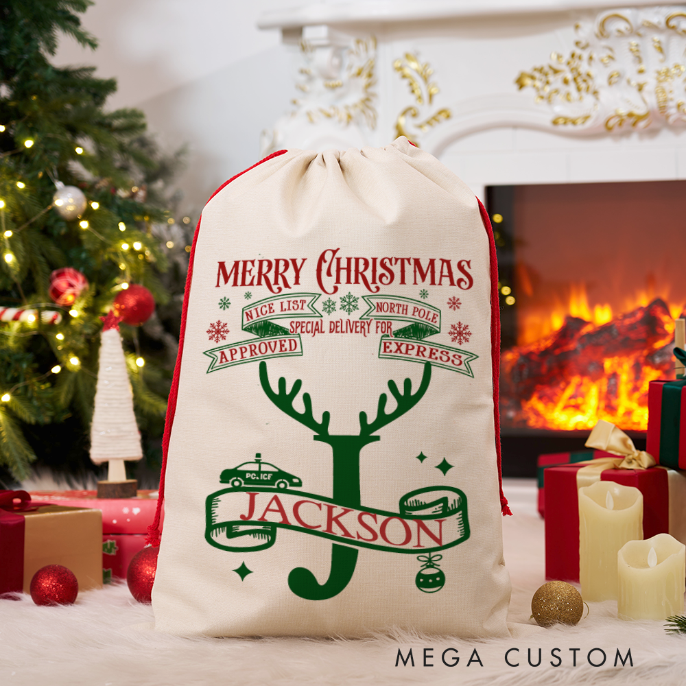 Personalized Merry Christmas Sack with Festive North Pole Design Nice List Approved Perfect Holiday Gift for Police Officer