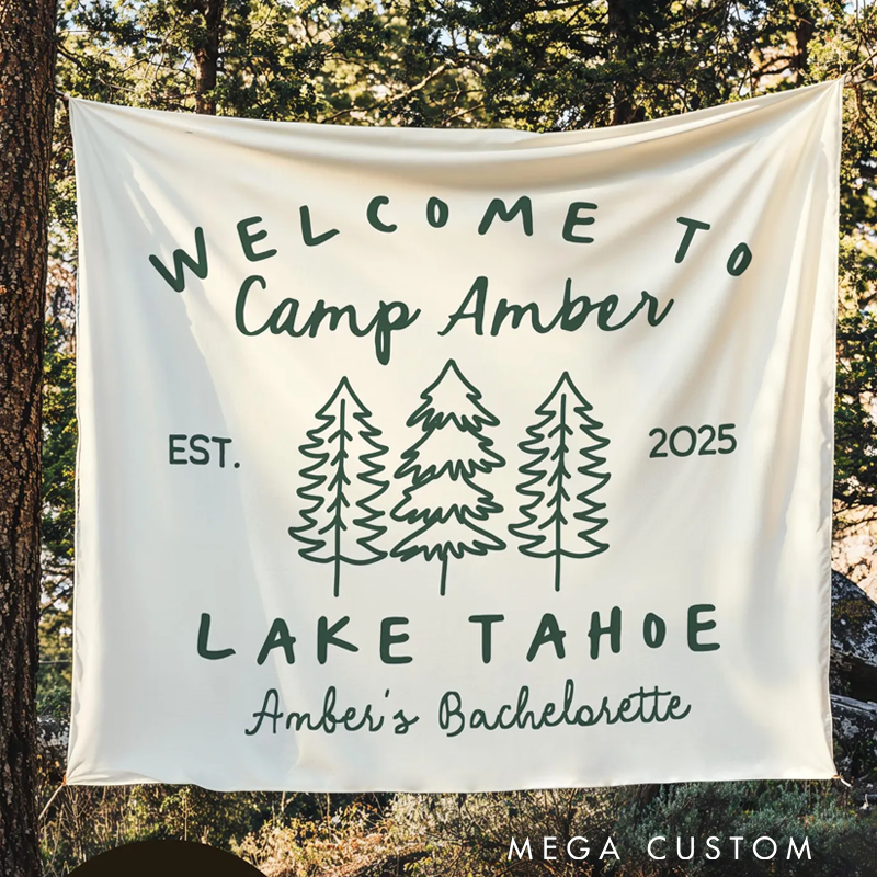 Personalized Camping Bachelorette Trip Banner Custom Camp Bach Party Tapestry Lake Outdoor Bachelorette Weekend Backdrop
