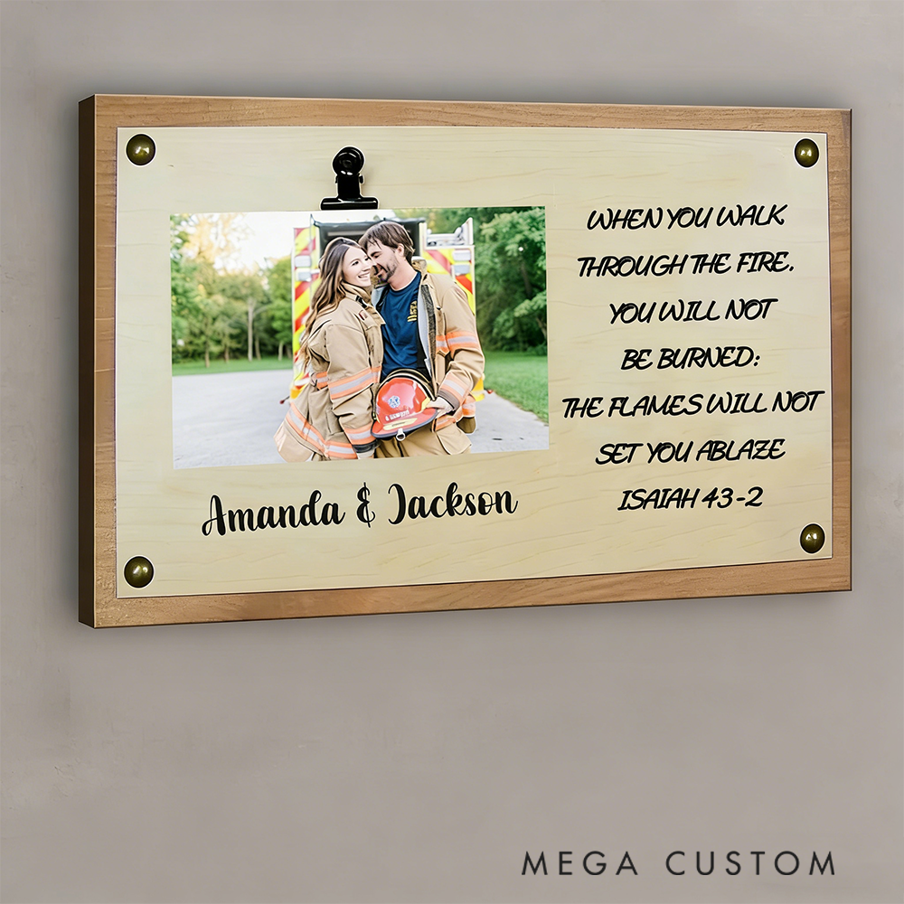 Personalized Firefighter Couple Wooden Photo Frame Inspirational Gift with Bible Verse