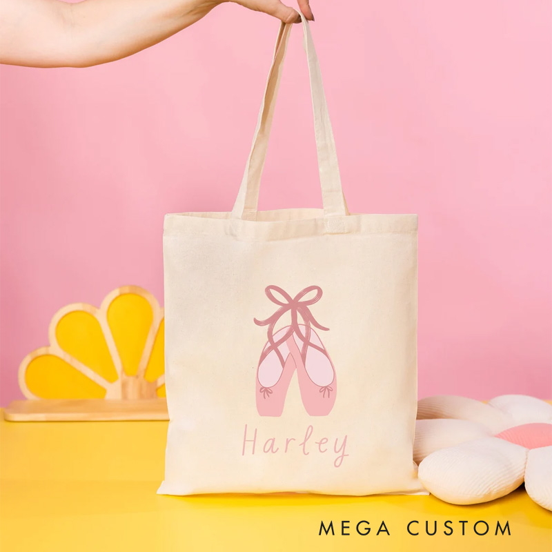 Personalized Cute Ballet Shoes Tote Bag Dance Bag Ballet Lover Tote with Name for Dance Lovers Dancer