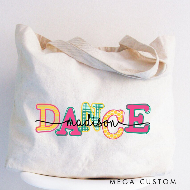 Personalized Colorful Lettering Shoes Tote Bag Dance Bag Ballet Lover Tote with Name for Dance Lovers Dancer