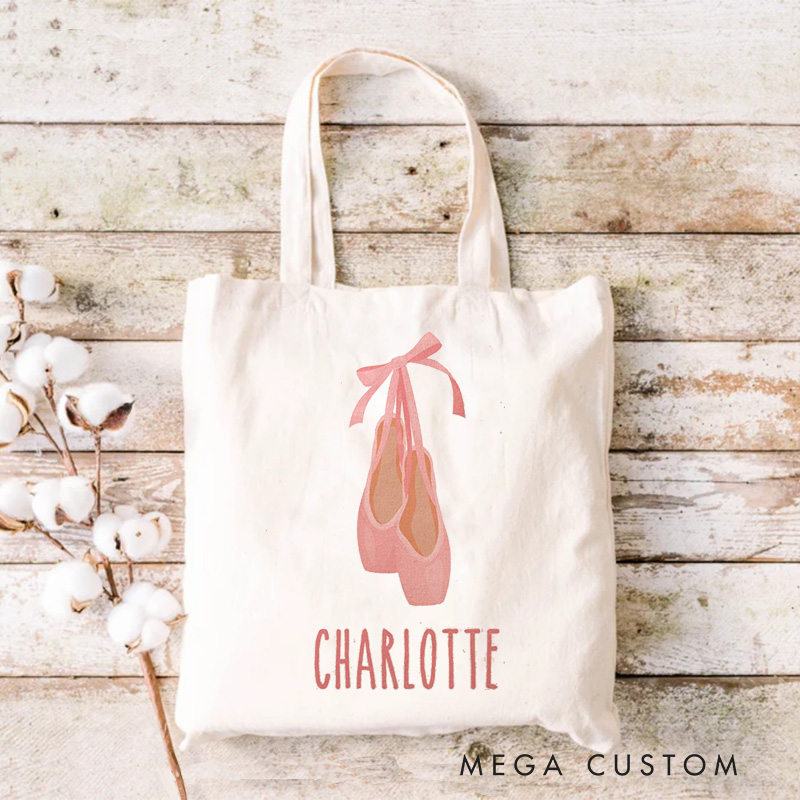 Personalized Cute Ballet Shoes Tote Bag Dance Bag Ballet Lover Tote with Name for Dance Lovers Dancer