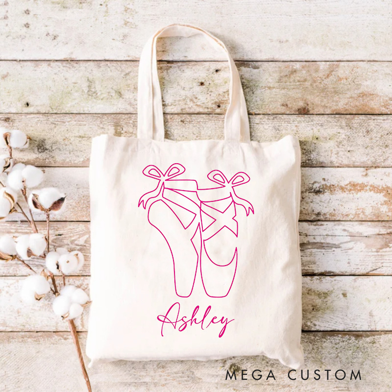 Personalized  Pink Pointe Shoes Tote Bag Dance Bag Ballet Lover Tote with Name for Dance Lovers Dancer