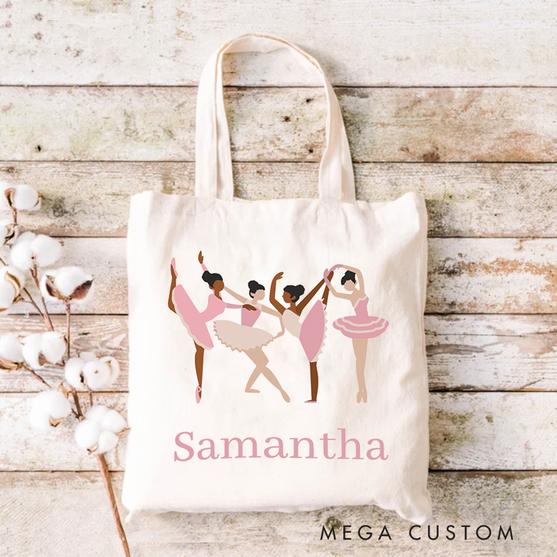 Personalized Ballerina Illustration Tote Bag Dance Bag Ballet Lover Tote with Name for Dance Lovers Dancer