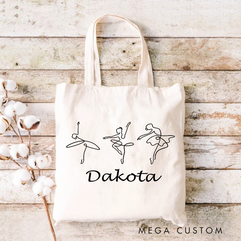 Personalized Dancer Illustrations Tote Bag Dance Bag Ballet Lover Tote with Name for Dance Lovers Dancer