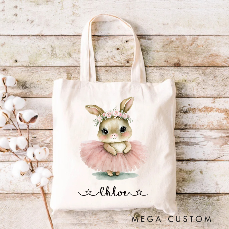 Personalized Bunny in Tutu Tote Bag Dance Bag Ballet Lover Tote with Name for Dance Lovers Dancer