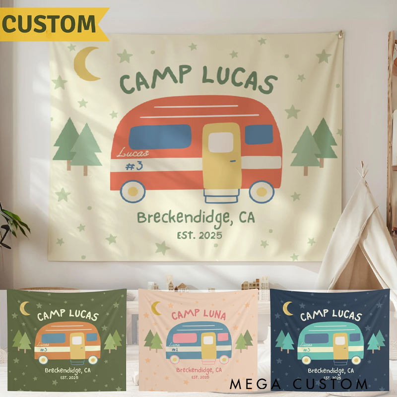 Personalized Camp Birthday Party Sign Tapestry One Happy Camper Banner Camp Themed Birthday Decor Custom Camp Tapestry Wild One Birthday Decorations