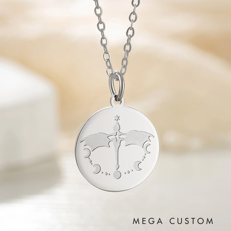 Personalized Fantasy Dragon Rider Moon Night Necklace with Name Christmas Gift for Women Bookworms Book Lovers Gift