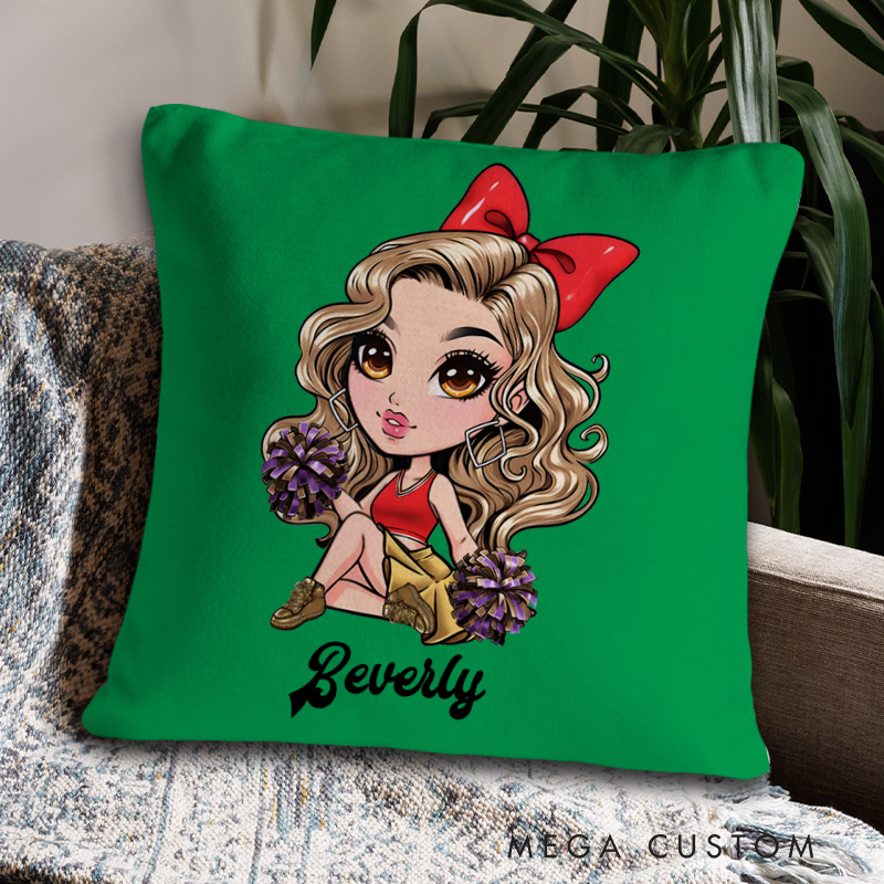 Personalized Cheerleader Pillow with Custom Name and Cartoon Design