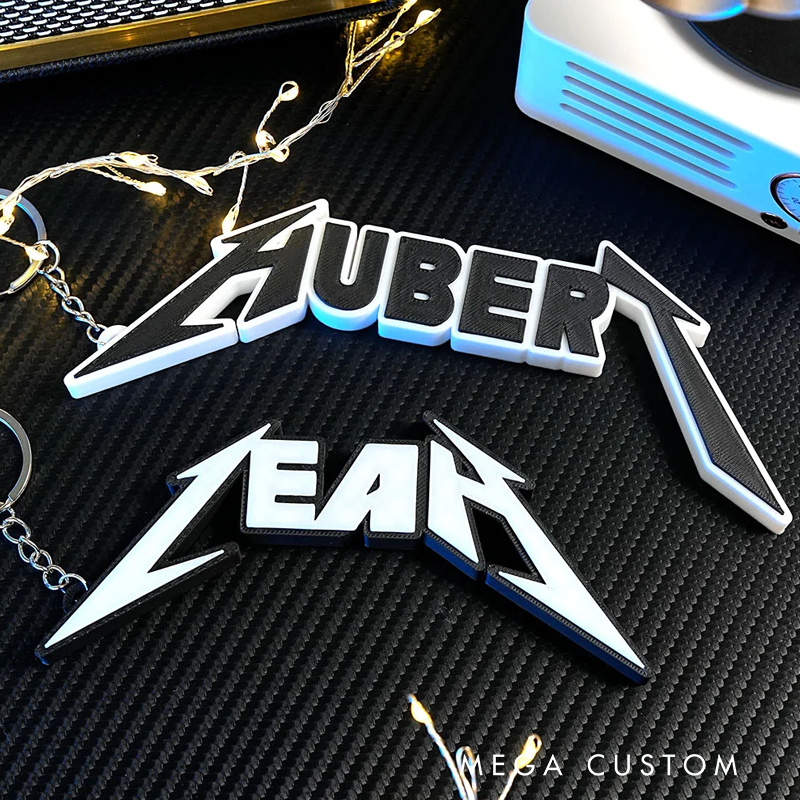 Personalized Multicolor 3D Printed Metal Inspired Keychain With Text Birthday Gift for Metal Rock Lover