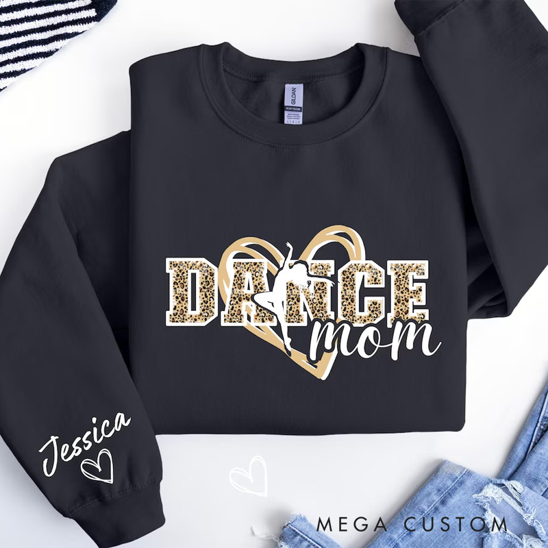 Personalized Leopard Heart Dance Mom Classic Sweatshirt Horror Film Crewneck Dance Lover Shirt for Dance Team