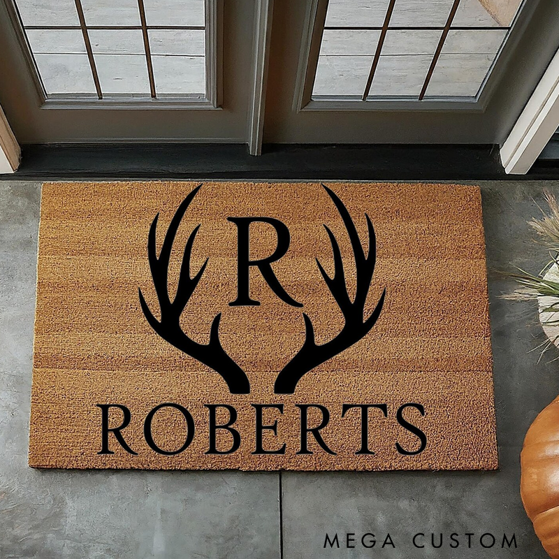 Personalized Antler Family Name Hunting Doormat Custom Outdoor Hunter Doormat Gift for Him Hunting Lover