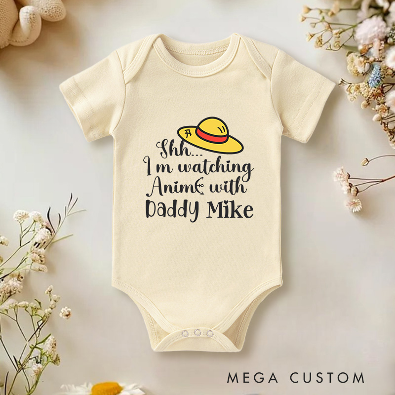 Personalized Shh I’m Watching Anime With Daddy Baby Baby Onesie Gift for First Father’s Day