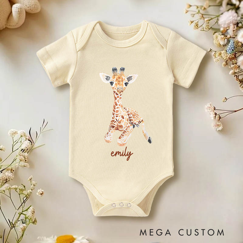 Personalized Cute Giraffe Print Baby Onesie Baby Shower Gift Birthday Gift for Baby