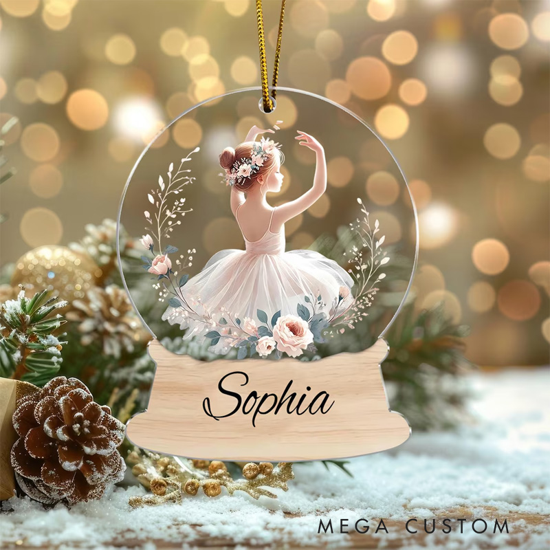 Personalized Floral Ballerina Snow Globe Acrylic Christmas Ornament Dance Lovers Christmas Gift Dancer Xmas Gift Christmas Decor
